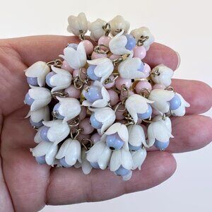 Vintage Flower Brooch: 50s, Hong Kong, Beaded, Soft Plastic, Lily of the Valley